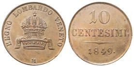 MILANO
Francesco Giuseppe I d'Asburgo Lorena, 1848-1866.
10 Centesimi 1849.
Æ
gr. 17,18
Dr. REGNO LOMBARDO VENETO. Corona imperiale su corona fer...
