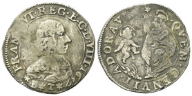 MODENA
Francesco I d’Este, 1629-1658. 
2 Lire 1657.
Ag
gr. 8,17
Dr. FRAN [I M]VT•REG•E•C•D•VIII•1657. Busto corazzato a d.; in esergo, ✶E✶T✶.
Rv...