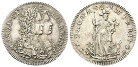 NAPOLI
Carlo III (poi VI) d’Asburgo, Re di Spagna e di Napoli 1707-1711, Imperatore d’Austria e re di Napoli, 1711-1734.
Tarì 1716.
Ag
gr. 4,40
D...