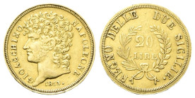 NAPOLI
Gioacchino Napoleone Murat, 1808-1815. 
20 Lire 1813 rami lunghi.
Au
gr. 6,39
Dr. GIOACCHINO - NAPOLEONE. Testa nuda a s.
Rv. REGNO DELLE...
