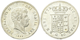 NAPOLI
Ferdinando II di Borbone, 1830-1859.
Mezza Piastra da 60 Grana 1856.
Ag
Dr. Testa nuda a d.
Rv. Stemma coronato. 
Pag. 248; Gig. 112.
Ra...