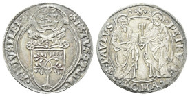 ROMA
Sisto IV (Francesco della Rovere), 1471-1484.
Giulio.
Ag
gr. 3,68
Dr. SIXTVS PP IIII - AN IVBILEI. Stemma sormontato da triregno e chiavi de...