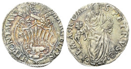 ROMA
Marcello II (Marcello Cervini), Aprile-Maggio 1555.
Giulio.
Ag
gr. 2,64
Dr. MARCELLVS• - •II•PONT• MAX•. Stemma sormontato da triregno e chi...