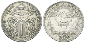 ROMA
Sede Vacante (Cam. Card. Girolamo Colonna), 1758.
Scudo 1758.
Ag
gr. 26,15
Dr. SEDE•VACAN - TE•MDCCLVIII. Stemma Colonna a targa oblunga sem...
