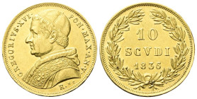 ROMA
Gregorio XVI (Bartolomeo Alberto Cappellari), 1831-1846.
10 Scudi 1836 a. V.
Au
gr. 17,32
Dr. GREGORIVS•XVI• - PON•MAX•AN•V•. Busto a s., co...