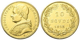 ROMA
Gregorio XVI (Bartolomeo Alberto Cappellari), 1831-1846.
10 Scudi 1843 a. XIII.
Au
gr. 17,08
Dr. GREGORIVS•XVI• - PON•MAX•AN•XIII•. Busto a ...