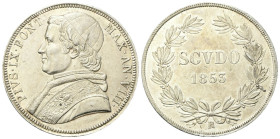 ROMA
Pio IX (Giovanni Maria Mastai Ferretti), 1846-1878.
Scudo 1853 a. VIII – II Tipo, busto grande.
Ag
gr. 26,83
Dr. PIVS•IX•PONT• - MAX•AN•VIII...
