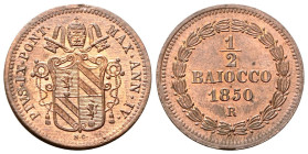 ROMA
Pio IX (Giovanni Maria Mastai Ferretti), 1846-1878.
Mezzo Baiocco 1850 a. IV.
Æ
gr. 4,95
Dr. PIVS•IX•PONT• - MAX•ANN•IV•. Stemma sormontato ...