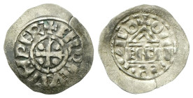 VENEZIA
Enrico III di Franconia, 1039-1056.
Denaro scodellato.
Ag
gr. 0,80
Dr. +ENRICVS IMPER’. Croce tricuspidata accantonata da 4 bisanti.
Rv....