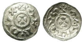 VENEZIA
Orio Malipiero o Mastropiero Doge XL, 1178-1192. 
Denaro scodellato.
Mi
gr. 0,27
Dr. +•AVR•DVX•. Croce patente.
Rv. +•S•MARCVS. Croce pa...