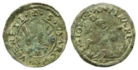 VENEZIA
Monetazione anonima per i possedimenti d'oltremare. Antivari, sec. XV.
Bagattino.
Cu
gr. 1,23
Dr. +•S•MARCVS•VENETI•. Leone in soldo.
Rv...