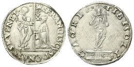 VENEZIA
Francesco Donà Doge LXXIX, 1545-1553.
Mocenigo o Lira.
Ag
gr. 6,51
Dr. FRANCISCVS DONATO S M VENET• - •. San Marco nimbato, stante, porge...