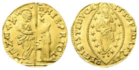 VENEZIA
Gerolamo Priuli Doge LXXXIII, 1559-1567.
Zecchino.
Au
gr. 3,45
Dr. HIE•PRIOL - • - S•M•VENET•. San Marco stante verso s., porge il vessil...