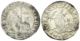 VENEZIA
Nicolò Da Ponte Doge LXXXVII, 1578-1585. 
Mezzo Scudo da 4 Lire o 80 Soldi con Santa Giustina.
Ag
gr. 18,01
Dr. *S•M•VENE•NIC•DE PONTE DV...
