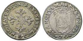 VENEZIA
Nicolò Da Ponte Doge LXXXVII, 1578-1585. 
Mezzo Scudo della croce da 3 Lire e mezzo.
Ag
gr. 15,42
Dr. NICOLAVS•DEPONTE•DVX•VENET*. Croce ...