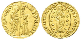 VENEZIA
Antonio Priuli Doge XCIV, 1618-1623.
Zecchino.
Au
gr. 3,49
Dr. ANT•PRIOL•- •S•M•VENET•. San Marco stante verso s., porge il vessillo al D...