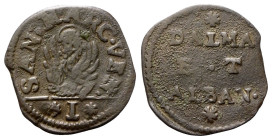 VENEZIA
Monetazione anonima per la Dalmazia e l'Albania
Soldo (decr. 9/5/1626, 17/6/1684 e 10/2/1691)
Cu
gr. 3,05
Dr. SAN•MARC•VEN•. Leone in sol...