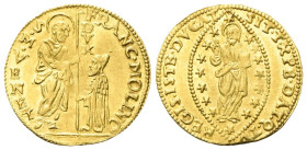 VENEZIA
Francesco Molin Doge XCIX, 1646-1655.
Zecchino.
Au
gr. 3,49
Dr. FRANC•MOLINO - S•M•VENET. San Marco stante verso s., porge il vessillo al...