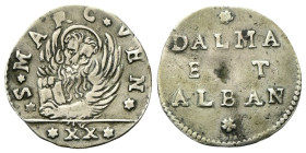 VENEZIA
Monetazione anonima per la Dalmazia e l'Albania.
Liretta da 20 Soldi (decr. del 4/12/1687).
Ag
gr. 2,62
Dr. ✶S✶MARC✶VEN✶. Leone in soldo;...
