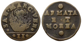VENEZIA
Monetazione per Armata e Morea 
Gazzetta per Armata e Morea (decr. 24/1/1688 e 10/2/1691).
Cu
gr. 5,82
Dr. ✿SAN•MARC•VEN✿. Leone in soldo...