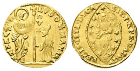 VENEZIA
Ludovico Manin Doge CXX, 1789-1797.
Zecchino.
Au
gr. 3,47
Dr. LVDOV.MANIN - S•M•VENET. San Marco stante verso s., porge il vessillo al Do...