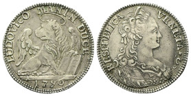 VENEZIA
Ludovico Manin Doge CXX, 1789-1797.
Quarto di tallero per il Levante 1790.
Ag
gr. 7,07
Dr. LUDOVICO MANIN DUCE. Il leone di S. Marco retr...