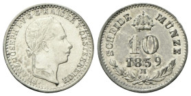 VENEZIA
Francesco Giuseppe I d’Asburgo Lorena, 1848-1866.
10 Kreuzer 1859.
Ag
gr. 2,13
Dr. Testa laureata a d.
Rv. Corona; sotto, valore e data ...