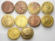 LOTTI MULTIPLI
Caterina II la Grande, 1762-1796.
Lotto di dieci esemplari di 5 Kopeki varie date EM, zecca di Ekaterinburg. 
Æ dorato
gr. 536,20 t...