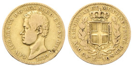 REGNO DI SARDEGNA
Carlo Alberto, 1831-1849.
10 Lire 1839 Torino.
Au
Dr. Testa del sovrano rivolta a s.
Rv. Stemma sabaudo crociato sormontato da ...