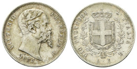 RE ELETTO
Vittorio Emanuele II, 1859-1861.
Lira 1859 Bologna.
Ag
Dr. Testa del sovrano a d.
Rv. Stemma sabaudo crociato sormontato da corona da c...