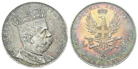 COLONIA ERITREA
Umberto I, 1890-1896.
5 Lire (Tallero) 1891 Roma.
Ag
gr. 28,02
Dr. Semibusto del sovrano in uniforme, con testa coronata rivolta ...