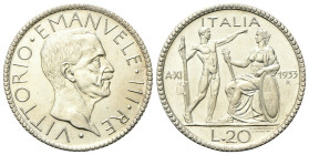 REGNO D’ITALIA
Vittorio Emanuele III, 1900-1943.
20 Lire 1933 a. XI Roma, Littore (50 esemplari coniati).
Ag
gr. 14,99
Dr. Testa del sovrano rivo...