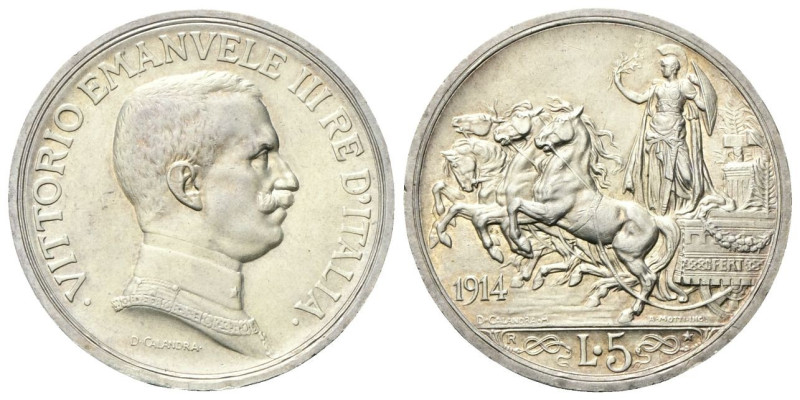 REGNO D’ITALIA
Vittorio Emanuele III, 1900-1943.
5 Lire 1914 Roma, Quadriga br...