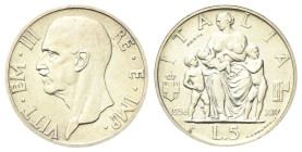 REGNO D’ITALIA
Vittorio Emanuele III, 1900-1943.
5 Lire 1936 PROVA a. XIV Roma, Fecondità.
Ag
gr. 4,98
Dr. Testa del sovrano rivolta a s.
Rv. Fi...