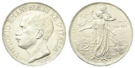 REGNO D’ITALIA
Vittorio Emanuele III, 1900-1943.
2 Lire 1911 PROVA Roma, Cinquantenario.
Ag
gr. 9,96
Dr. Testa scoperta del sovrano rivolta a s....