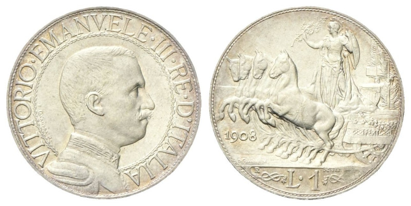 REGNO D’ITALIA
Vittorio Emanuele III, 1900-1943.
Lira 1908 Roma, Quadriga velo...