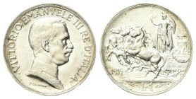 REGNO D’ITALIA
Vittorio Emanuele III, 1900-1943.
Lira 1915 Roma, Quadriga briosa.
Ag
gr.5,00
Dr. Semibusto del sovrano in uniforme con il collare...