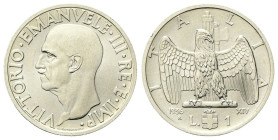 REGNO D’ITALIA
Vittorio Emanuele III, 1900-1943.
Lira 1936 a. XIV Roma, Impero.
Ni
gr. 8,14
Dr. Testa scoperta del sovrano, rivolta a s. 
Rv. Aq...