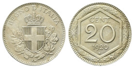 REGNO D’ITALIA
Vittorio Emanuele III, 1900-1943.
20 Centesimi 1920 liscio Roma, Esagono.
CuNi
gr. 3,90
Dr. Scudo sabaudo crociato sormontato da c...