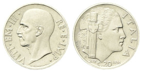 REGNO D’ITALIA
Vittorio Emanuele III, 1900-1943.
20 Centesimi 1936 PROVA a. XIV Roma, Impero.
Ni
gr. 3,97
Dr. Testa del sovrano a s.
Rv. Profilo...