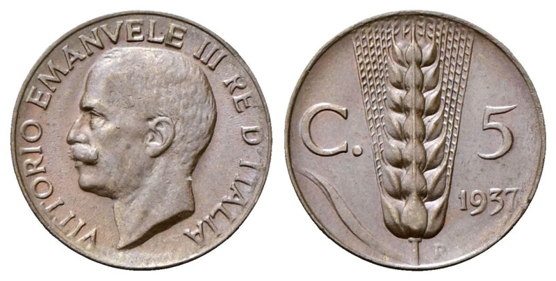 REGNO D’ITALIA
Vittorio Emanuele III, 1900-1943.
5 Centesimi 1937 Roma, Spiga....