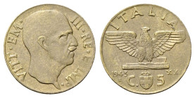 REGNO D’ITALIA
Vittorio Emanuele III, 1900-1943.
5 Centesimi 1943 a. XXI Roma, Impero 
Ba
gr. 2,92
Dr. Testa scoperta del sovrano rivolta a d.
R...