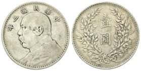 CINA
Repubblica, 1912-1949.
Dollaro 1914 (a. 3).
Ag
gr. 26,71
Dr. Busto di Yuan Shikai a s.
Rv. Valore tra arbusti e foglie.
KM#Y329.
BB