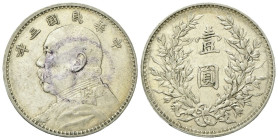 CINA
Repubblica, 1912-1949.
Dollaro 1914 (a. 3).
Ag
gr. 26,82
Dr. Busto di Yuan Shikai a s.
Rv. Valore tra arbusti e foglie.
KM#Y329.
SPL