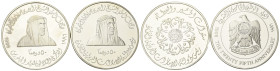 Emirati Uniti Arabi 
Shaik Zayed bin Sultan al-Nahyan, 1966-2004.
Dittico 50 Dirhams 1996, 30° anniversario del regno di Shaik Zayed e 25° anniversa...