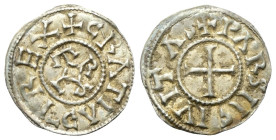 FRANCIA
Carlo il Calvo, 840-877.
Denaro, zecca di Parigi.
Ag
gr. 1,72
Dr. +CRATIA D I REX. Monogramma entro cerchio perlinato.
Rv. +PARSII CIVIT...