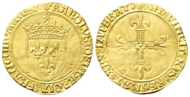 FRANCIA
Carlo VIII di Valois, 1483-1498.
Ecu d’or au soleil, zecca di Parigi.
Au
gr. 3,37
Dr. (fleur de lis) KAROLVS DEI GRACIA:FRANCORVM REX•. S...