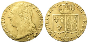 FRANCIA
Luigi XVI di Borbone, 1774-1793.
Luigi d’oro 1786 A, zecca di Parigi.
Au
gr. 6,69
Dr. LUD•XVI•D•G•FR• - ET NAV•REX. Testa a s.
Rv. CHRS•...