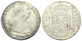 MESSICO
Carlo IV di Spagna, 1788-1808.
8 Reales 1795 FM.
Ag
gr. 26,80
Dr. Busto laureato e corazzato a d.
Rv. Stemma coronato tra due colonne.
...