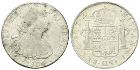 MESSICO
Carlo IV di Spagna, 1788-1808.
8 Reales 1804 TH.
Ag
26,77
Dr. Busto laureato e corazzato a d.
Rv. Stemma coronato tra due colonne.
KM#1...